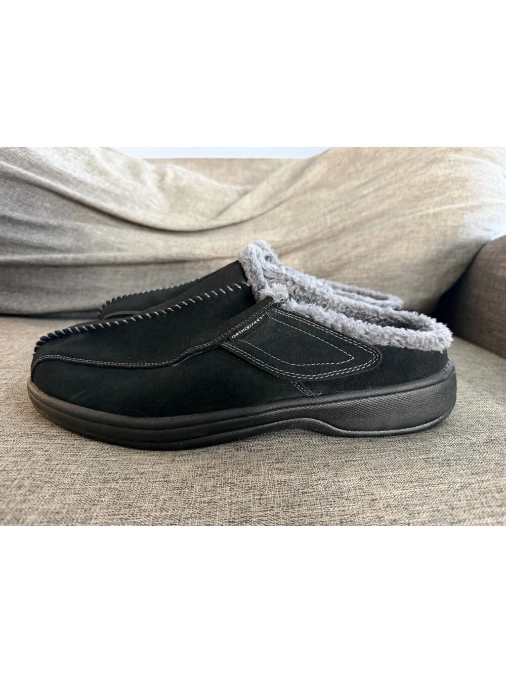 Orthofeet Asheville Mens Size 10 Wide Black Suede Orthopedic Clog Slippers